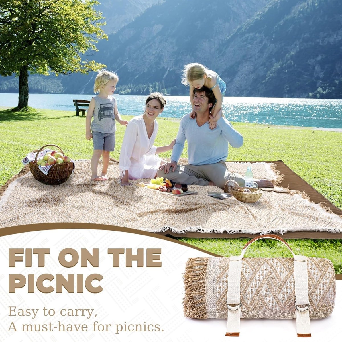 Genovega 2-in-1 Boho Picnic Blanket and Rug, Waterproof, view 3