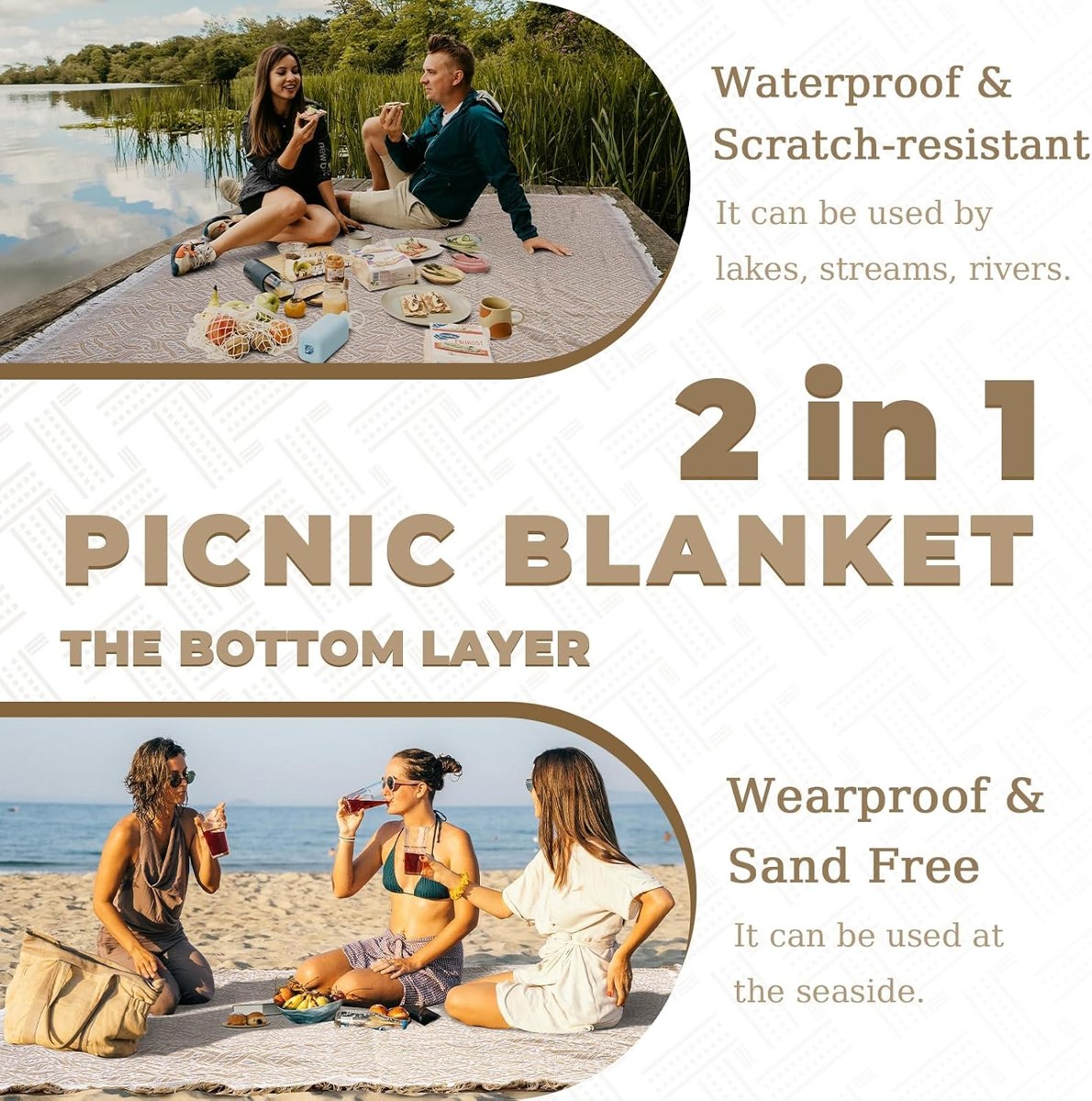 Genovega 2-in-1 Boho Picnic Blanket and Rug, Waterproof, view 4