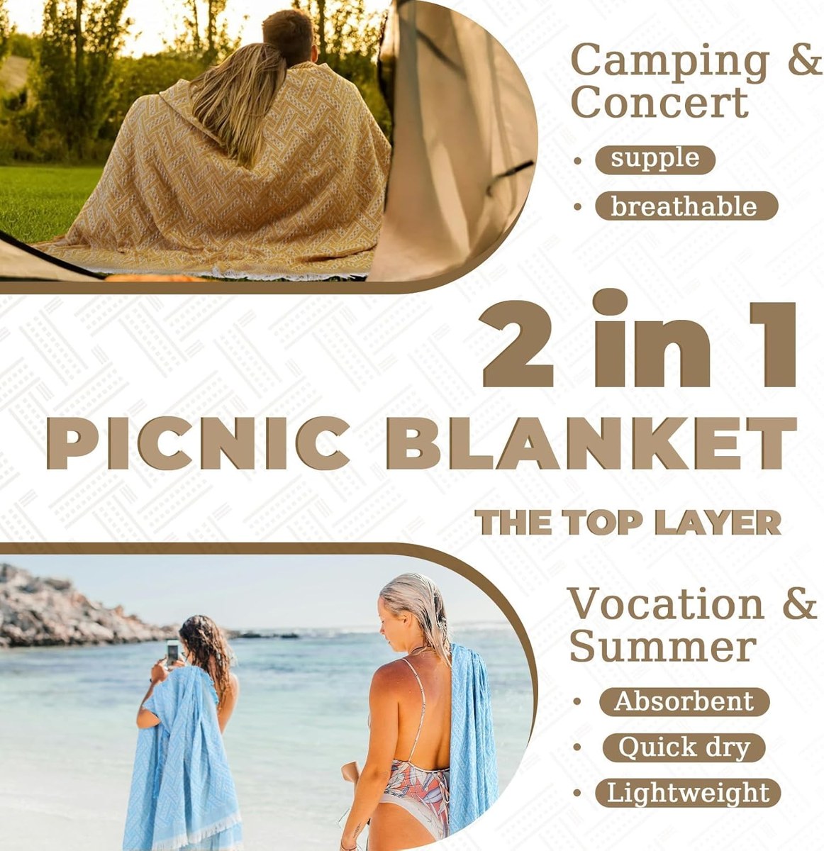 Genovega 2-in-1 Boho Picnic Blanket and Rug, Waterproof, view 5