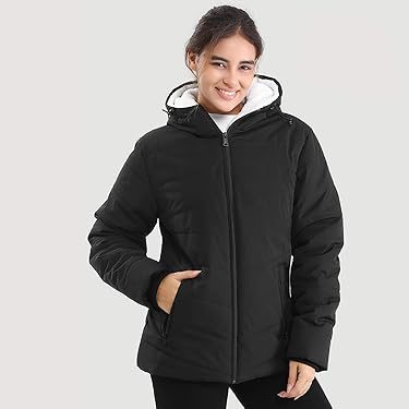 Black hooded Genovega heated jacket for women