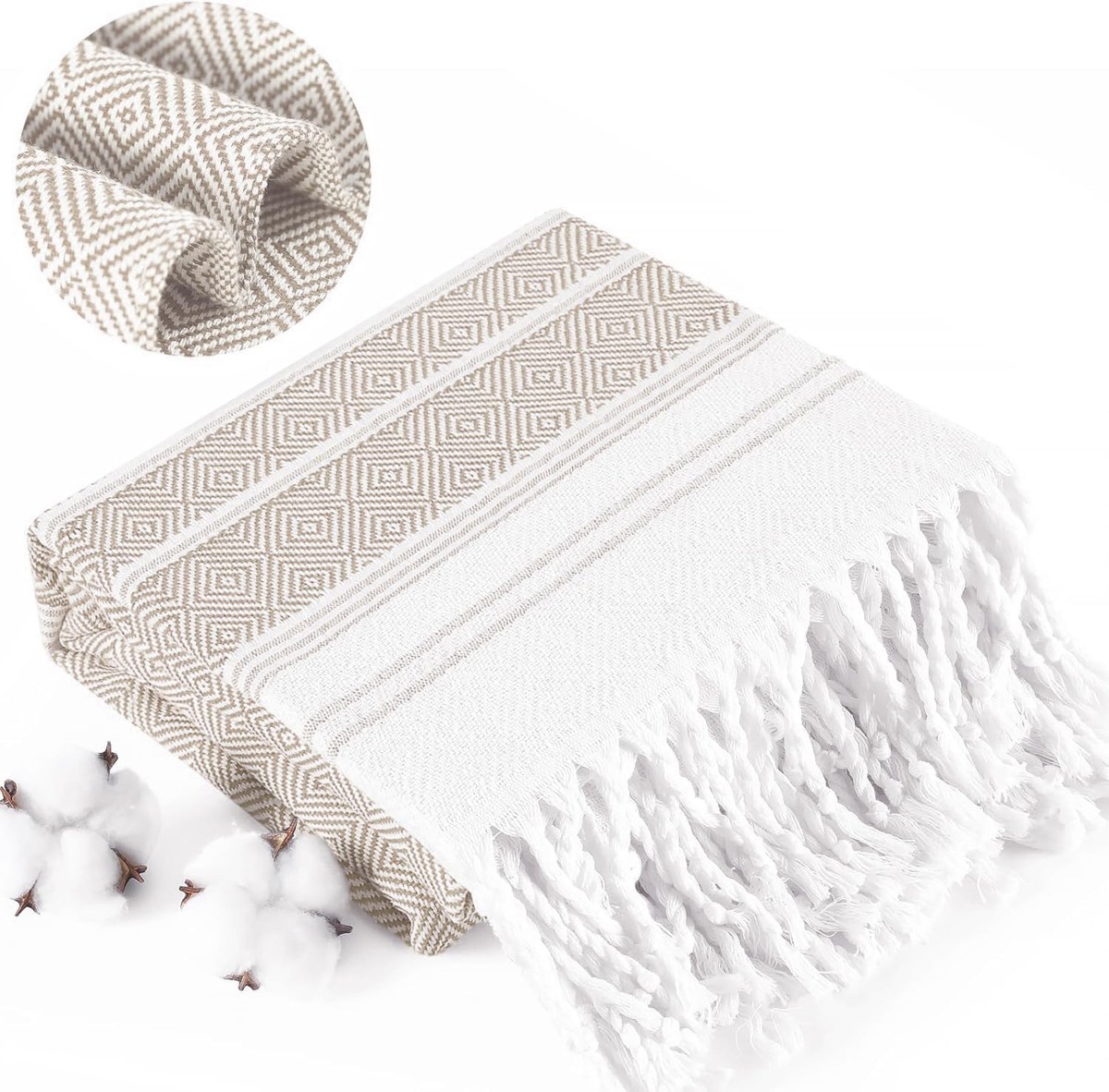 Genovega Boho Woven Throw Blanket, Cotton