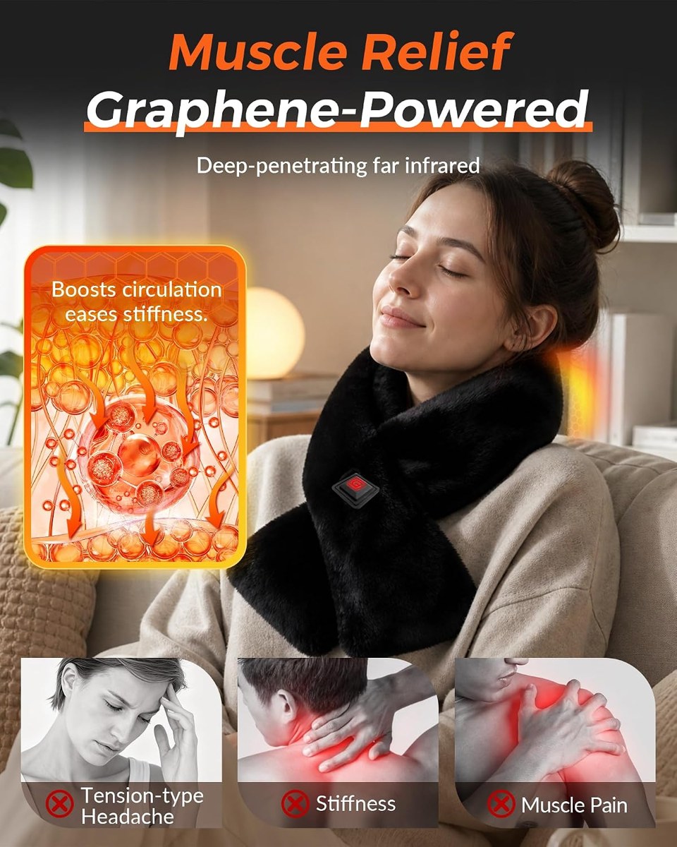 Genovega Heated Faux Fur Scarf for Women with Power Bank, view 4