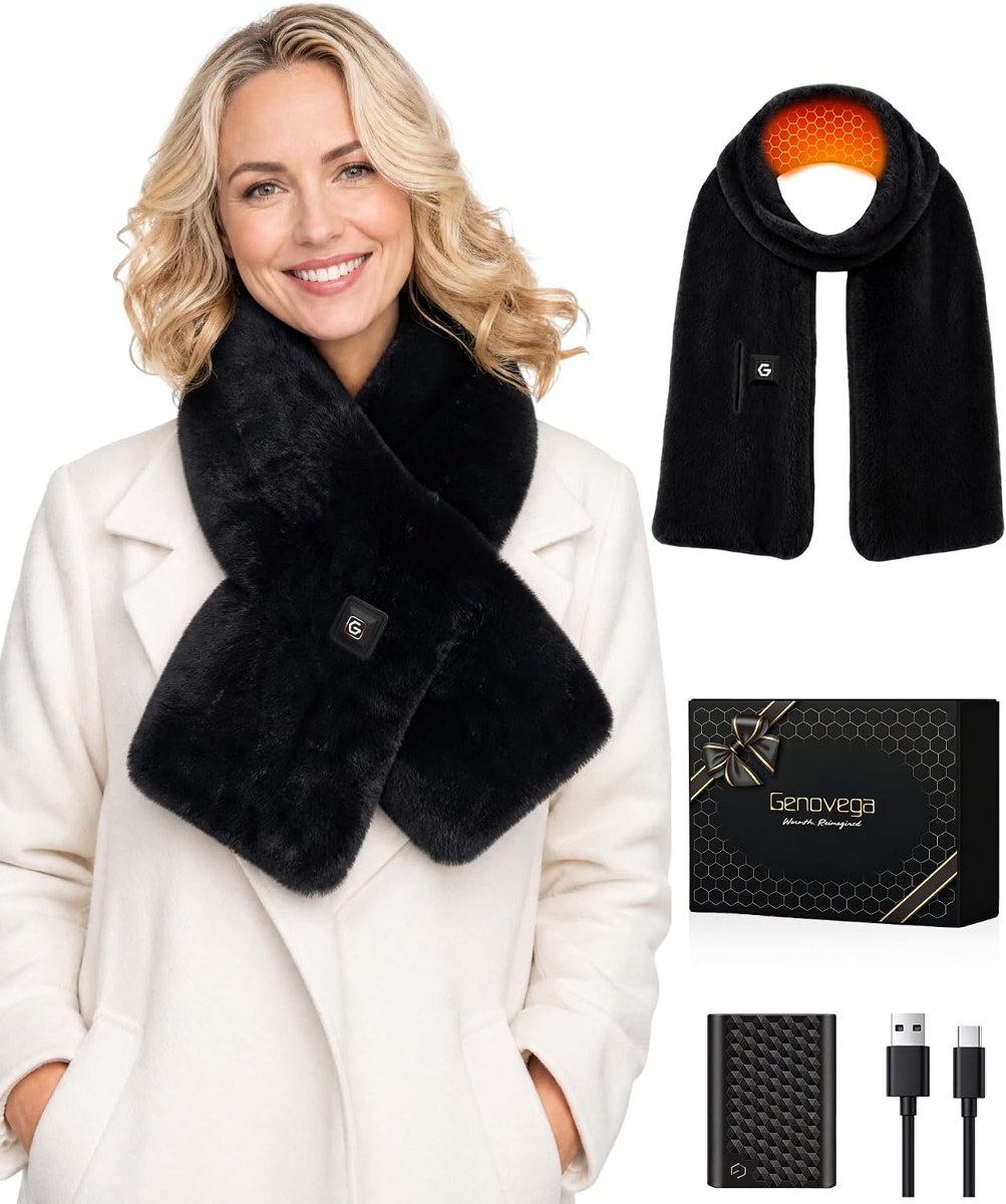 Genovega Heated Faux Fur Scarf for Women with Power Bank