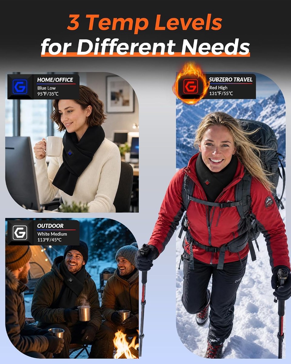 Genovega Heated Scarf with 6000mAh Battery, Women and Men, view 4