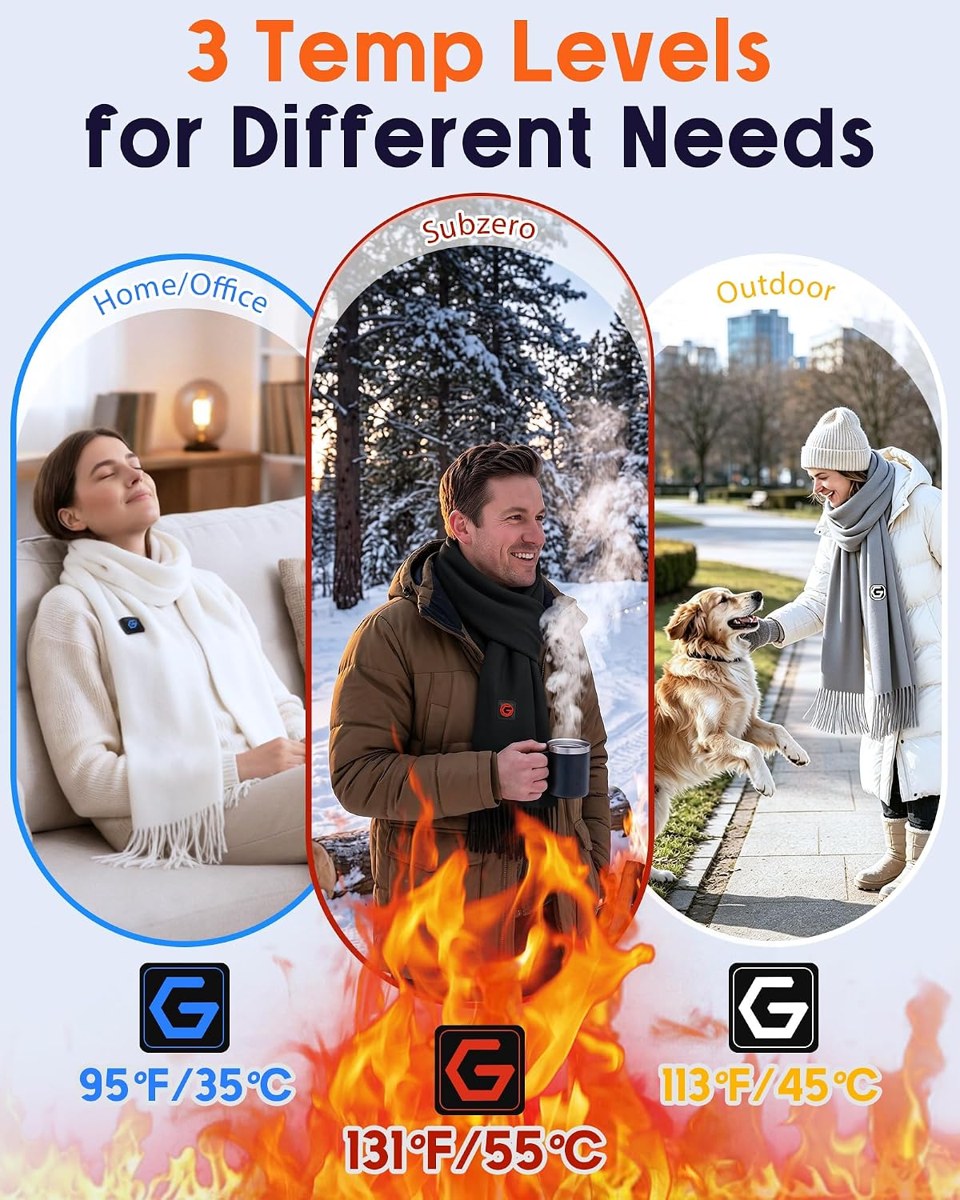 Genovega Heated Scarf with Tassels and Power Bank, Women and Men, view 4
