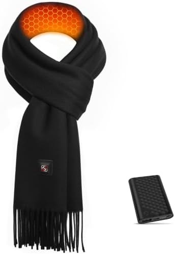 Heated Scarf with Tassels and Power Bank, Women and Men, Black
