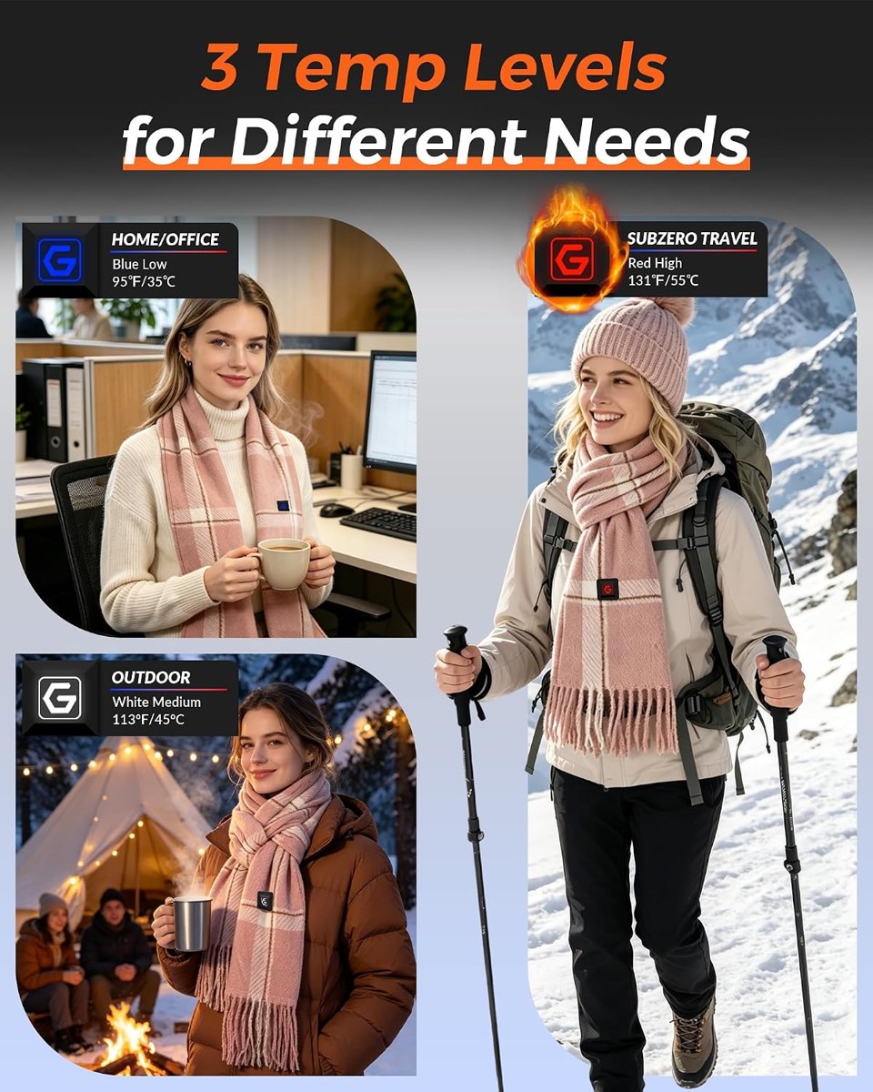 Genovega Heated Scarf Neck Warmer with Power Bank, Women and Men, view 6
