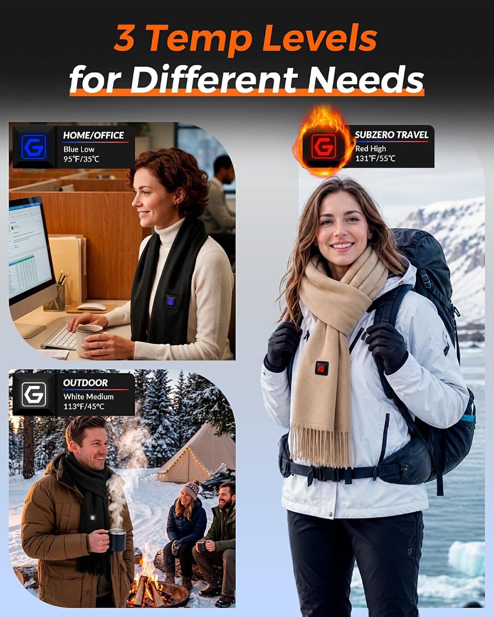 Genovega Rechargeable Heated Scarf Shawl, Women and Men, view 4