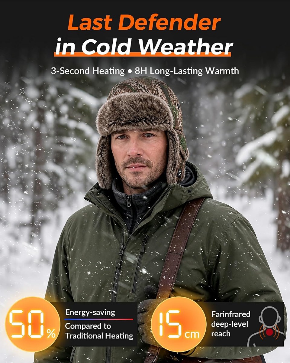 Genovega Heated Trapper Hat with Ear Flaps, view 2