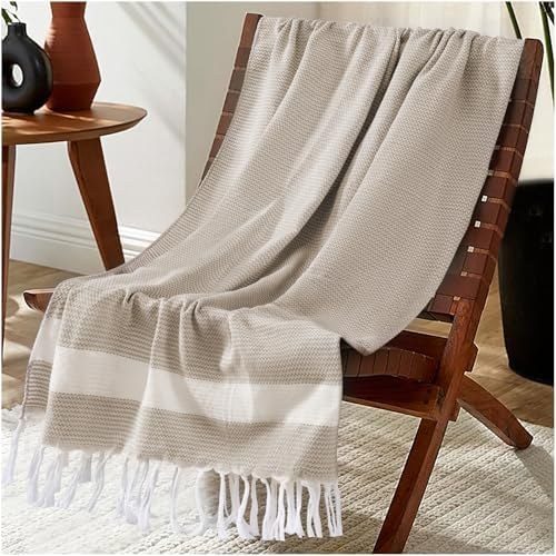 Lightweight Woven Throw Blanket, Beige, Option 1