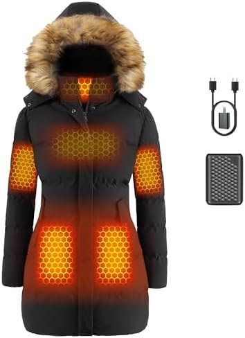 Long Heated Puffy Coat for Women, Battery Included, Option 8