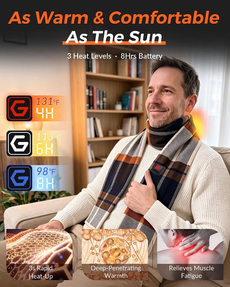 Genovega Men's Heated Knit Scarf, 6000mAh, view 4