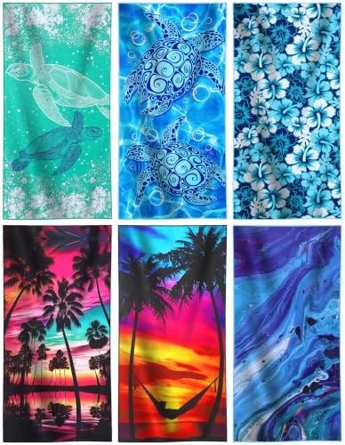 Microfiber Beach Towels 2-Pack, Sandproof, Blue Turtles Flower Sunset Glaxy