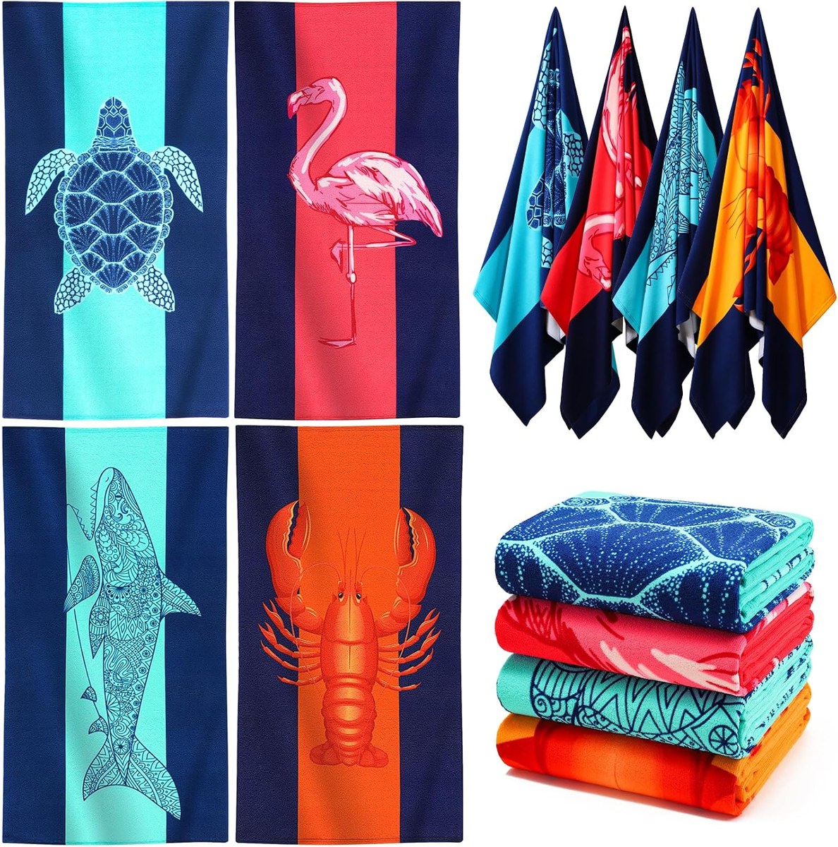 Genovega Oversized Beach Towel Set 4-Pack, Printed
