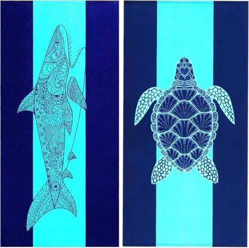 Oversized Beach Towels 2-Pack, Shark and Turtle, Option 1