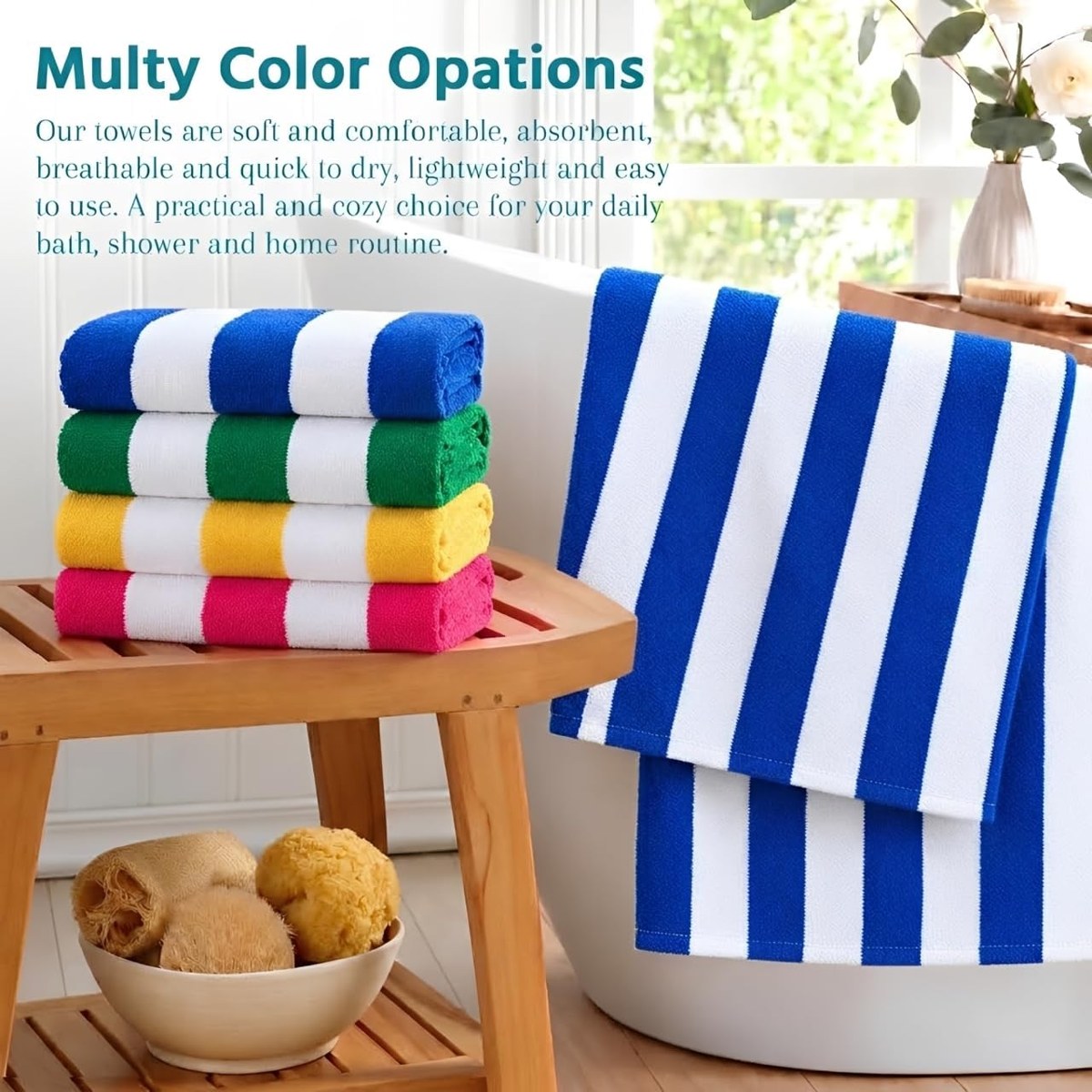 Genovega Oversized Striped Beach and Bath Towels 4-Pack, view 5