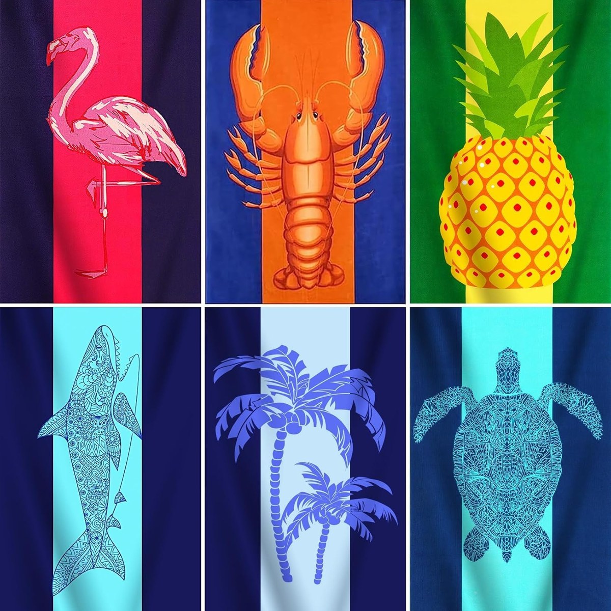 Genovega Oversized Beach Towel Set 6-Pack, Mixed Prints