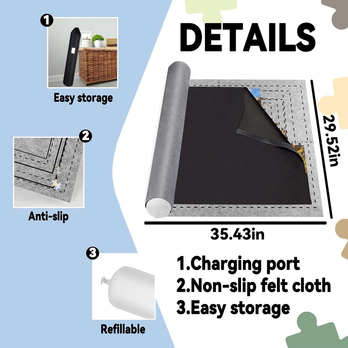 Genovega Puzzle Mat Roll Up with Felt Cover, 2000 Pieces