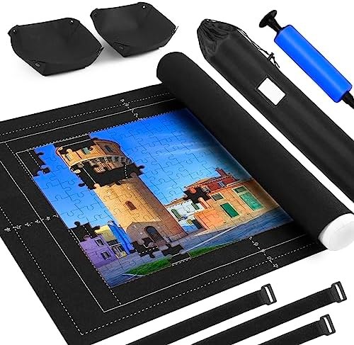 Puzzle Mat Roll Up with Sorter Trays, Black Felt