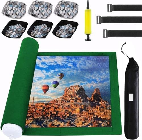 Puzzle Mat Roll Up with Sorter Trays, Green Felt