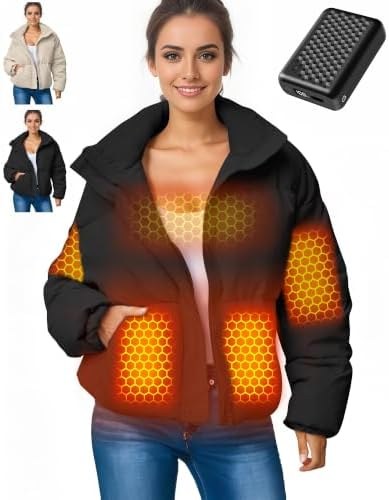 Short Heated Puffer Jacket for Women, 12V 18400mAh, Option 5