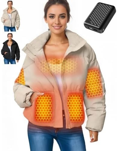 Short Heated Puffer Jacket for Women, 12V 18400mAh, Option 9