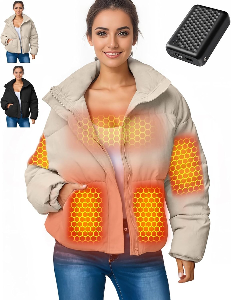 Genovega Short Heated Puffer Jacket for Women, 12V 18400mAh