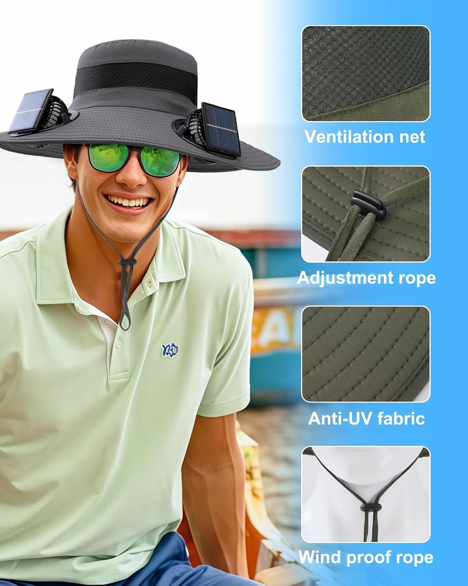 Genovega Wide Brim Sun Hat with 2 Solar Fans, UPF 50+, view 5