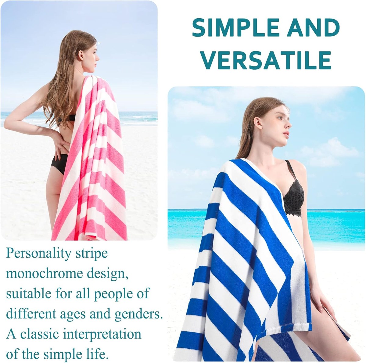 Genovega Striped Beach Towels 6-Pack, 72 x 40 Inch, view 3