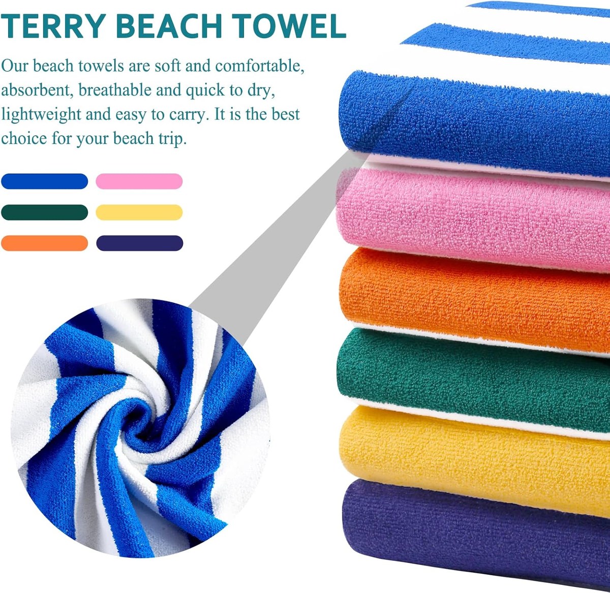 Genovega Striped Beach Towels 6-Pack, 72 x 40 Inch, view 4