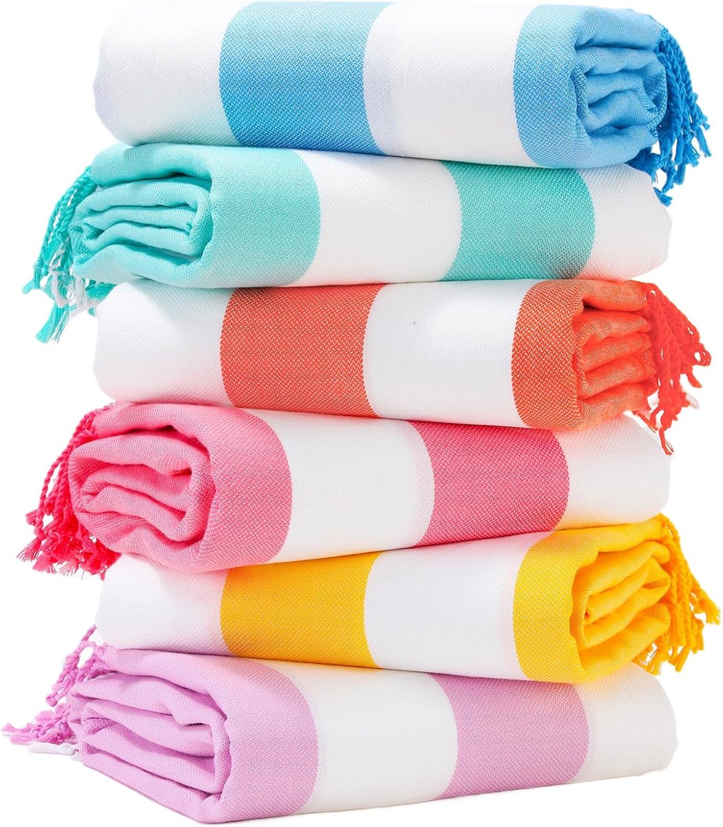 Genovega Striped Turkish Beach Towels 6-Pack, 74 x 38