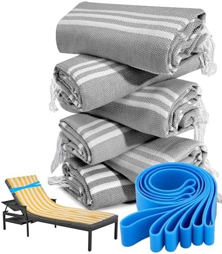 Sand-Free Turkish Beach Towel Set, Six Grey
