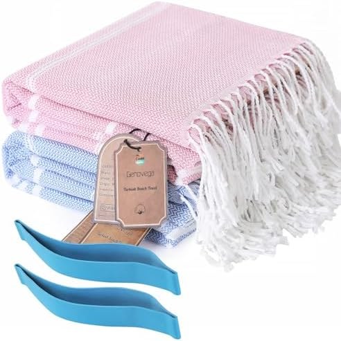 Sand-Free Turkish Beach Towel Set, Thinner Two Packs Pink Navy