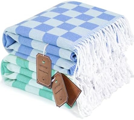 Turkish Beach Towels 2-Pack, Sand Free, 2 Pack Blue Aqua