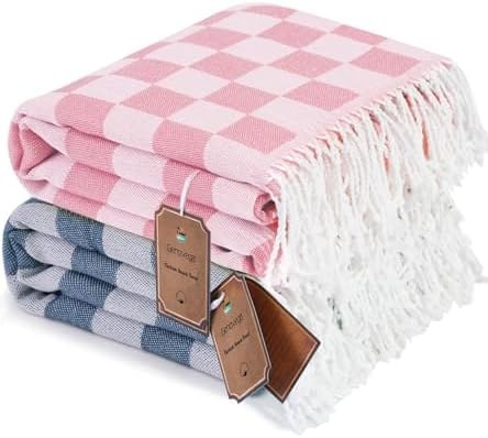 Turkish Beach Towels 2-Pack, Sand Free, 2 Pack Navy Pink