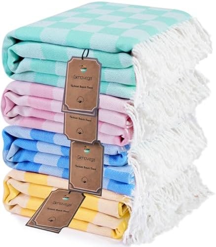 Turkish Beach Towels 2-Pack, Sand Free, 4 Packs Pink Yellow Aqua Blue
