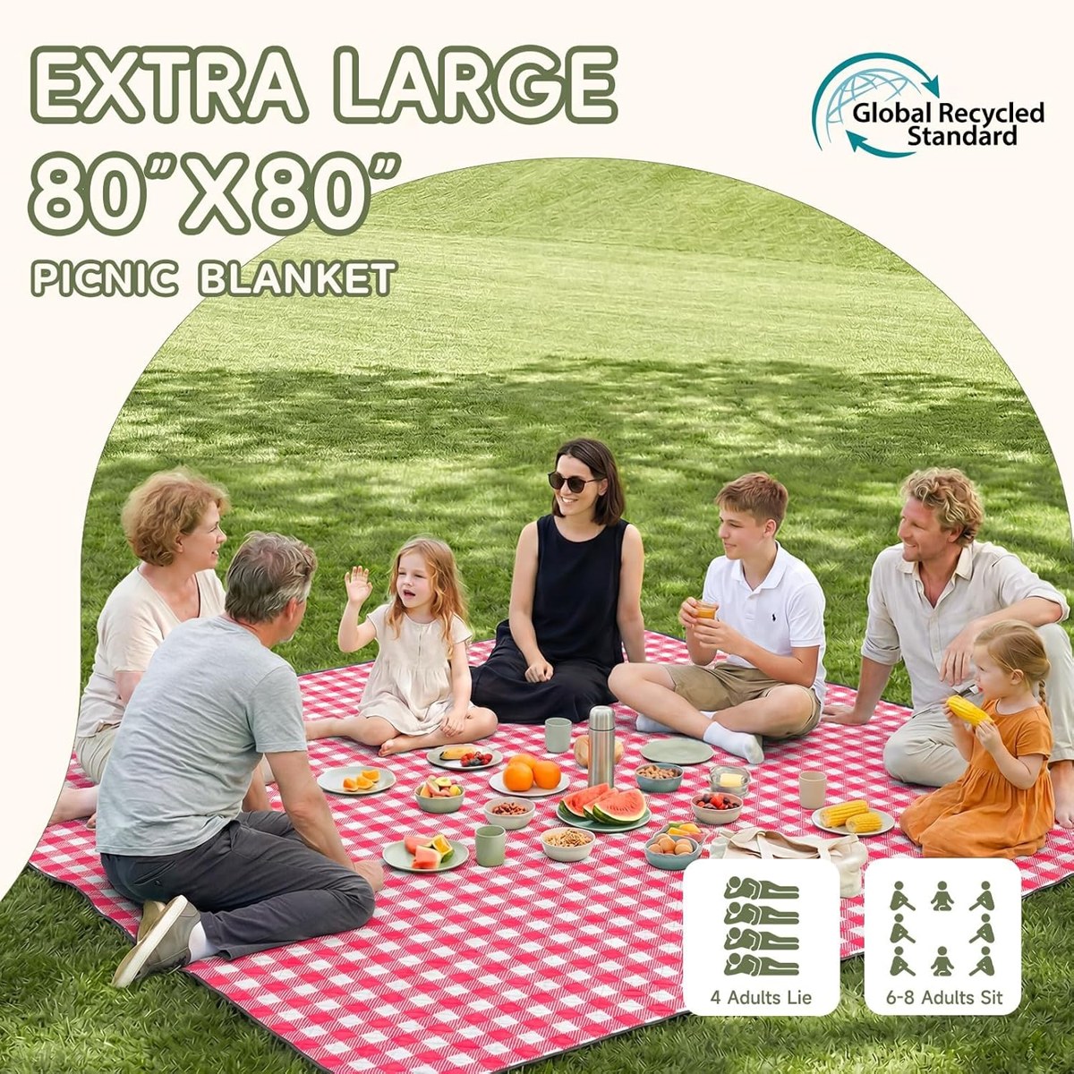 Genovega Waterproof Picnic Blanket 80 x 80, Foldable, view 2