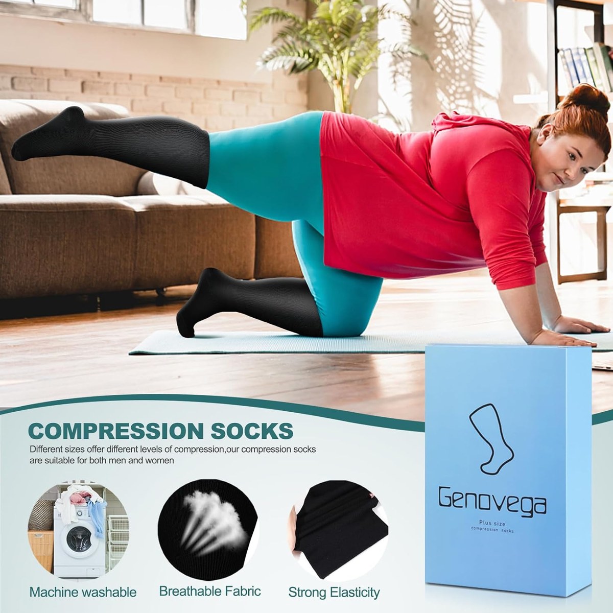 Genovega Wide Calf Compression Socks 3-Pack, view 3