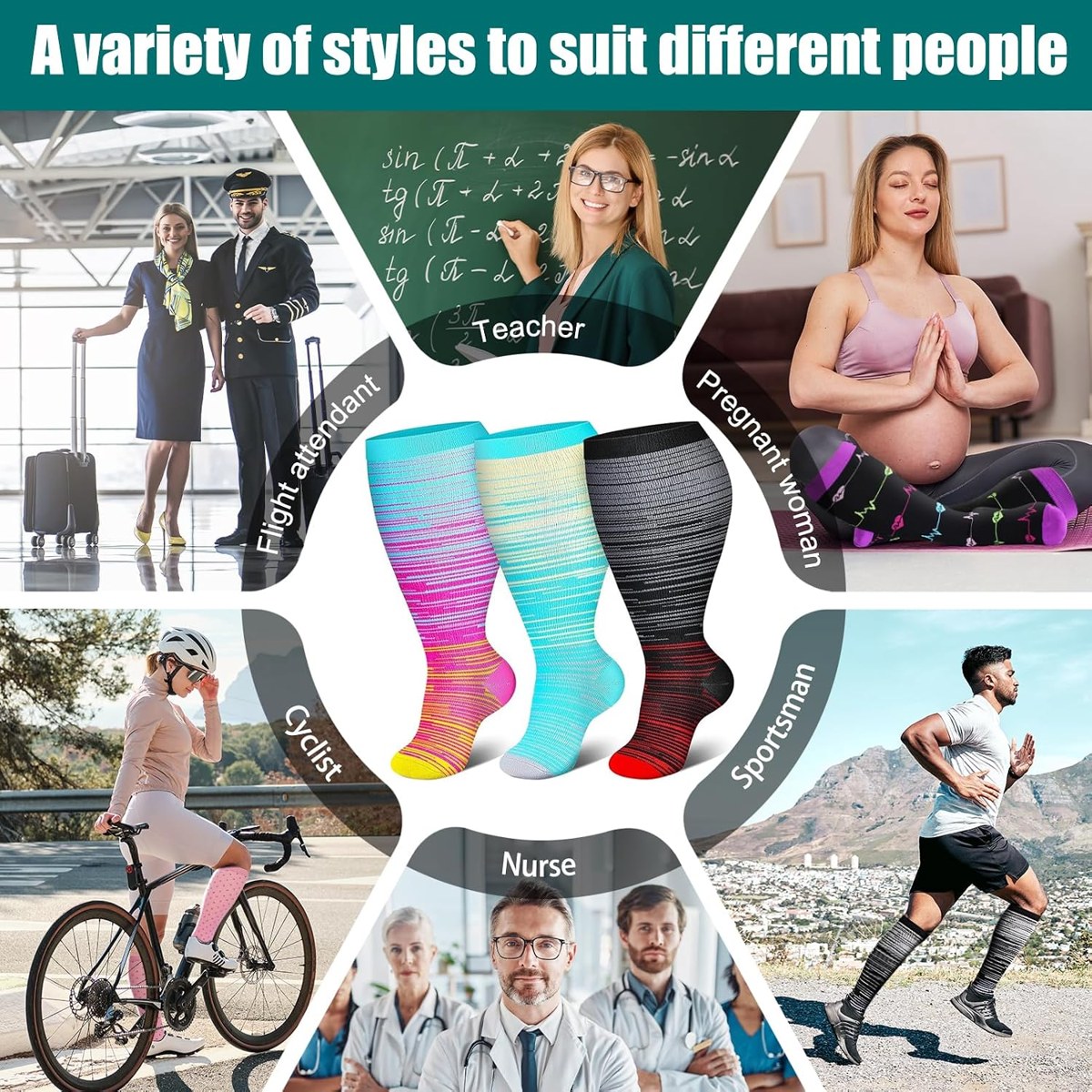 Genovega Wide Calf Compression Socks 3-Pack, view 6