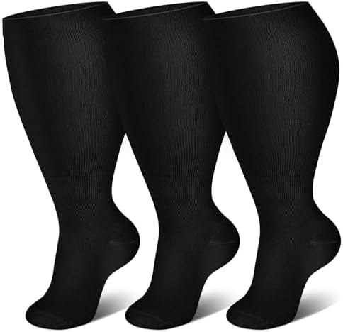 Wide Calf Compression Socks 3-Pack, Block Color-black